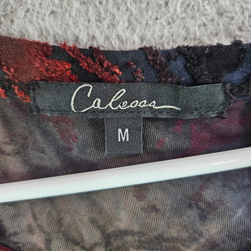 Caleesa Womens Mixed Media Patchwork Tunic Top Leopard Burnout Velvet Red Size M - Picture 4 of 9